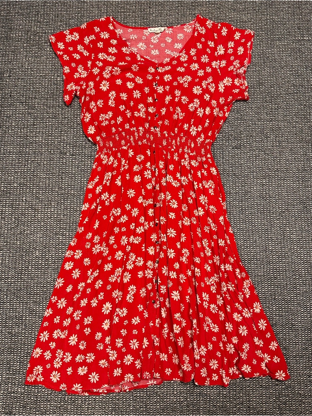 Indigo Rose Red Floral Daisy Print Casual Dress